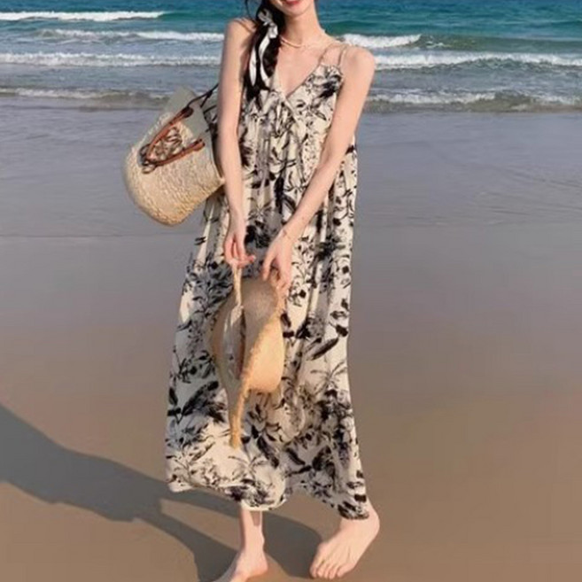 Goodif 女款碎花印花長版海灘背心連身裙, 花朵