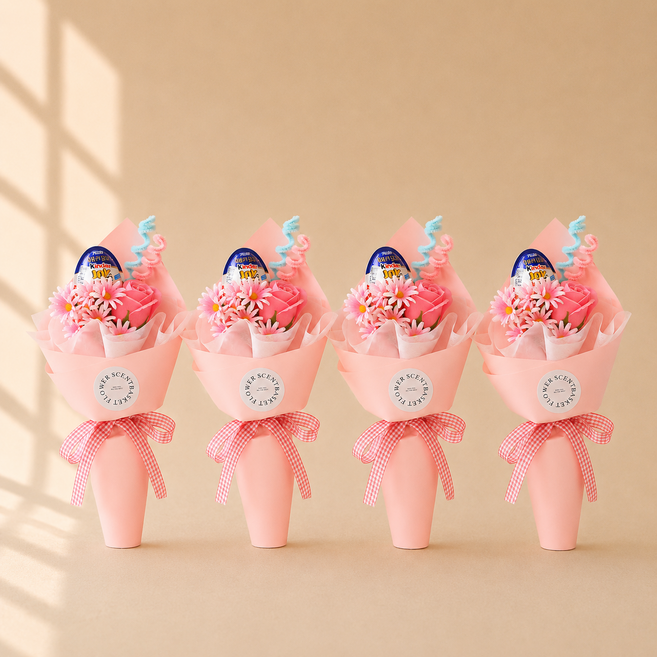 Scent Basket Sweet Bloom Kinder Joy 花束 4入, 糖果粉(花束), 隨機出貨(Kinder Joy)