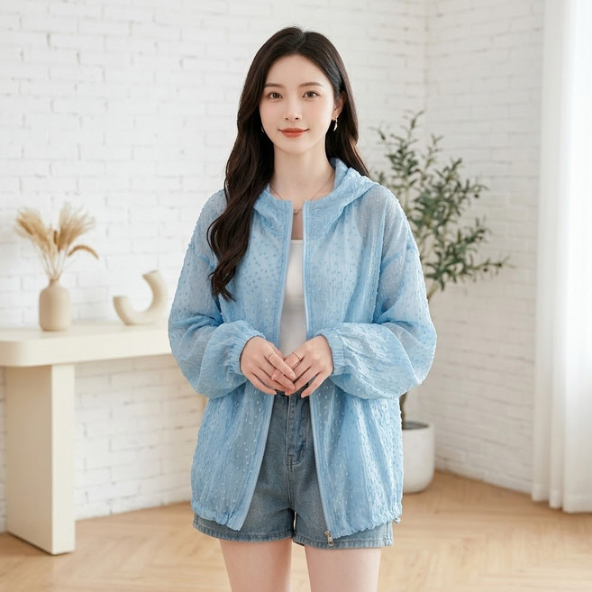 INFIOUS 女款夏季防曬透氣連帽拉鍊外套 I263-0520