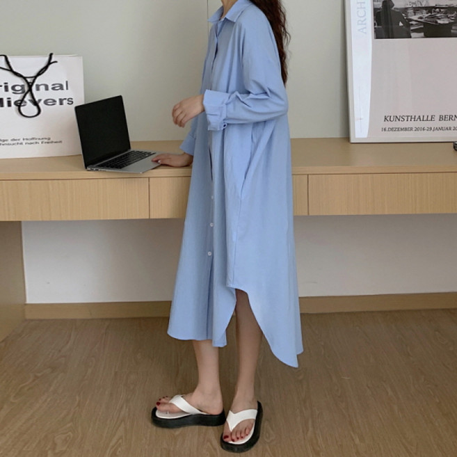 PEONIST 女款長版襯衫式連身裙, 天空