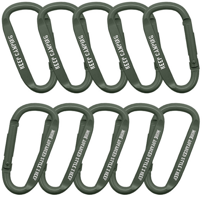 KEEP CAMPING推壓式扣環鋁製D型登山扣 10入, 卡其色