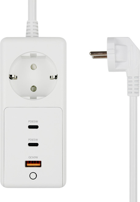 One Stop 高容量 1孔 高速充電 GaN 65W USB C型 便攜式延長線, 1個, 潔淨白, 1.5m
