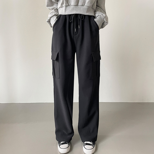 jalbba jean 女款刷毛工裝直筒鬆緊褲