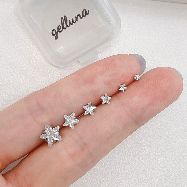 gelluna 女性醫療鋼星形五角星水鑽基本簡約耳環6件組 + 收納盒套組 P-822