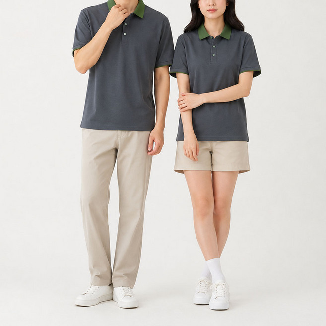 UNHAVE 男女通用簡約雙色翻領短袖T恤, 09 灰色