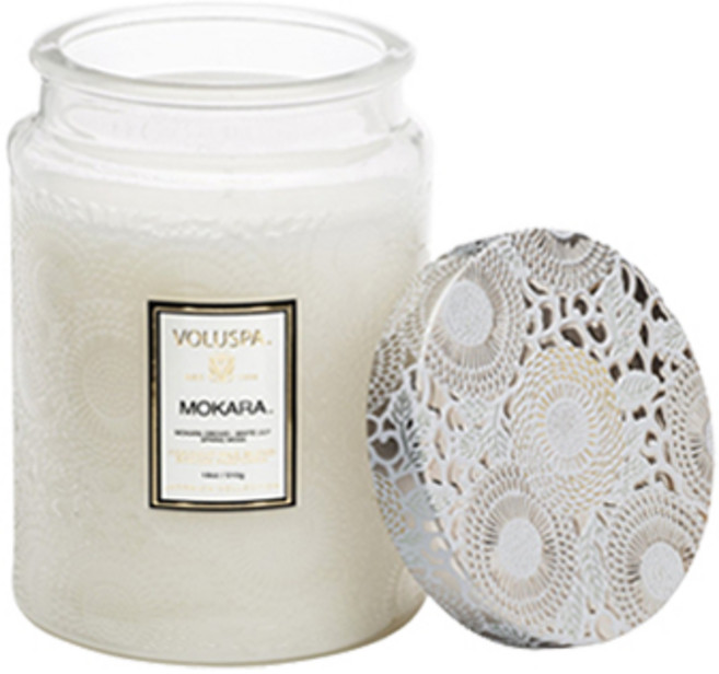 VOLUSPA 圖騰壓紋玻璃罐香氛蠟燭 510g, 1罐, 蘭花百合苔蘚香
