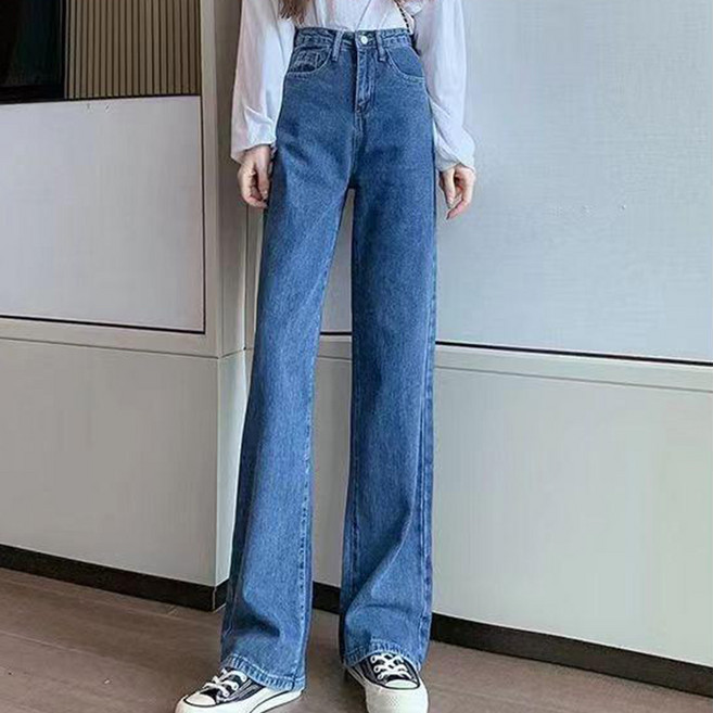 Goodif 女款直筒高腰寬版牛仔褲