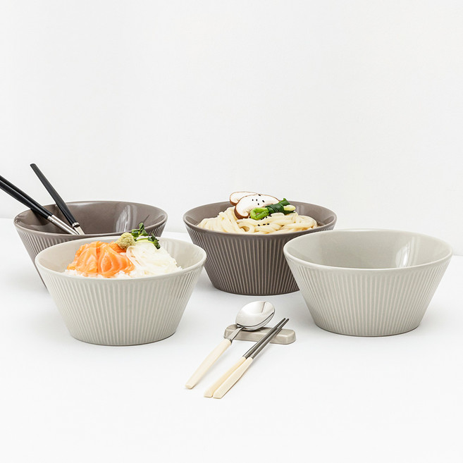 MAISON OBJET Lining 麵碗4件組, 奶油灰, 摩卡, 奶油灰, 摩卡, 1套