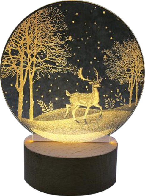 LED壓克力3D雪地森林馴鹿氣氛燈 USB型, 原木