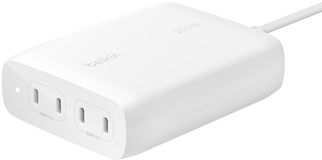 belkin 貝爾金 BoostCharge Pro 4 連接埠 USB-C GaN 充電器 200W WCH015dq1MWH-B6, 白色, 1個