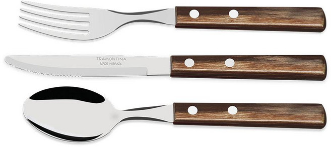 Tramontina Polywood 甜點餐具組 3件組, 甜點叉 + 甜點刀 + 甜點匙, 深棕色, 1套