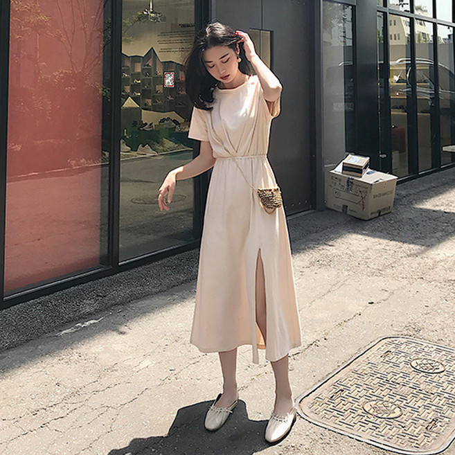 女款 Ollum 腰部褶皺短袖長洋裝