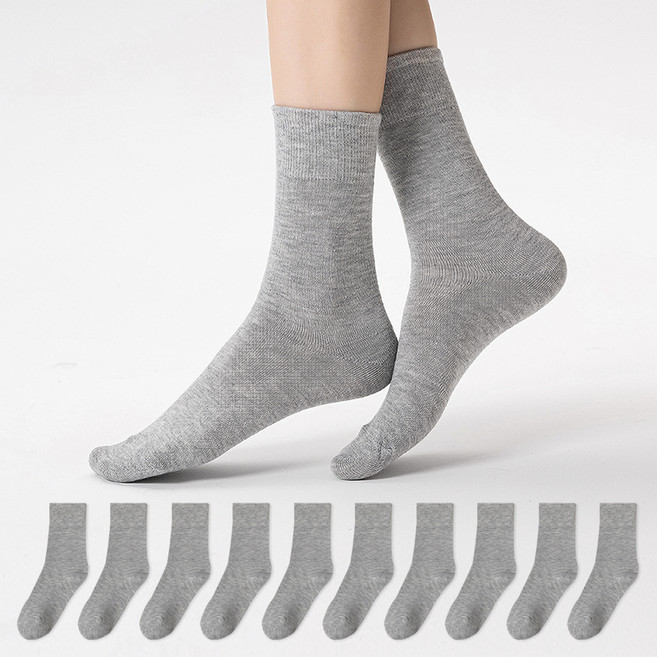 Si Ner socks 簡約寬版鬆緊帶素色中筒襪10雙組