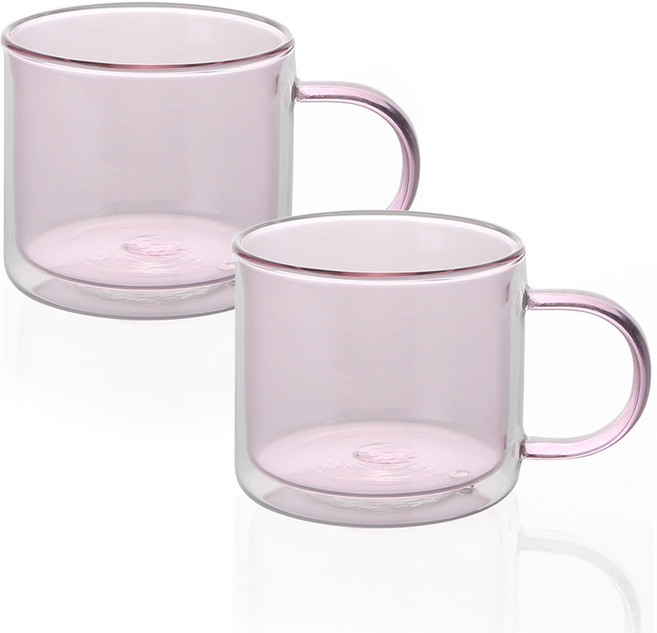BELLE design Iris 耐熱玻璃馬克杯 260ml, 粉紅色, 2個