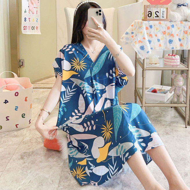 Elsso 女款絲質短袖連身裙居家服