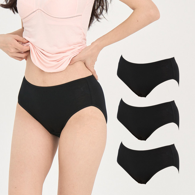 Shurane 女性透氣莫代爾日常三角內褲 SHW1700 3件組, 黑色