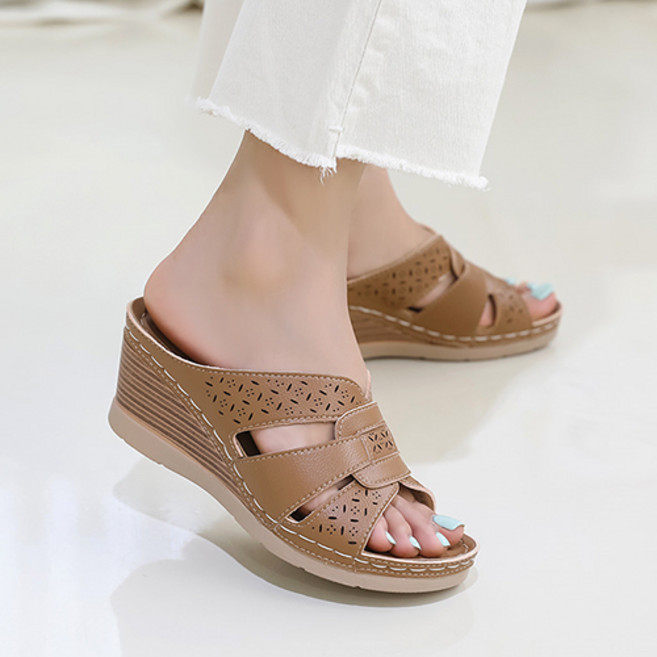 J SHOE 女款牛皮Anna輕量厚底拖鞋, 駝色, 250