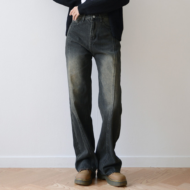 SUBI.JEANS 女款長版開衩設計水洗寬版牛仔褲 SP240