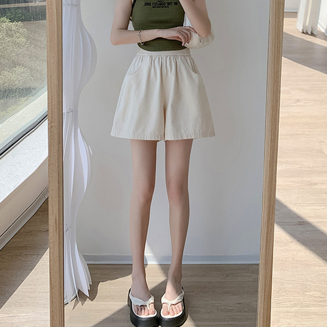 ELSSO 女款彩色棉質鬆緊帶三分A字短褲
