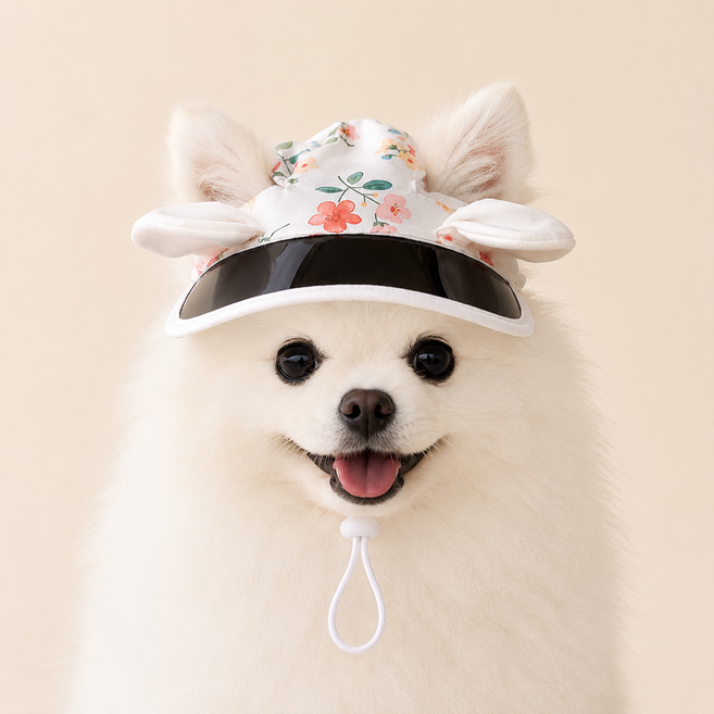 PASTEL PET 寵物豎耳花朵遮陽帽, 白色, 1個