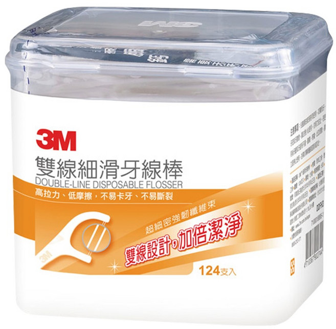 3M 雙線細滑牙線棒, 9.2cm, 124支, 1盒
