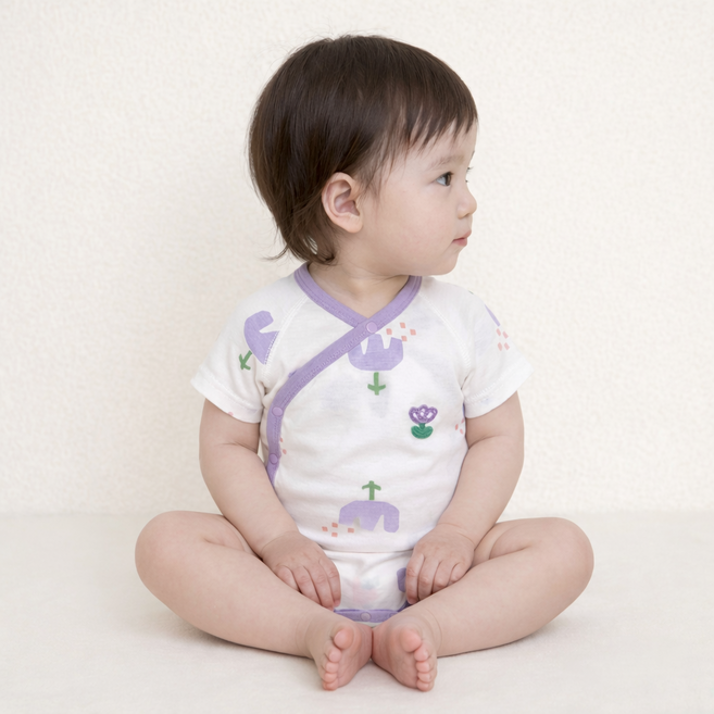 Bebeniz 新生兒用柔軟純棉全開扣短袖包屁衣
