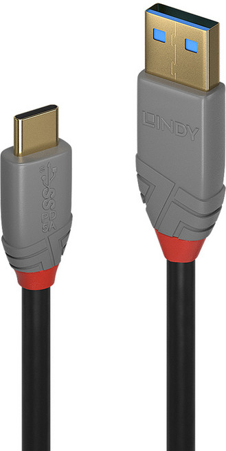 LINDY 林帝 ANTHRA USB3.2 Gen 2 Type-C/公-Type-A/公傳輸線 + PD智能電流晶片, 黑色, 1條, 1.5m