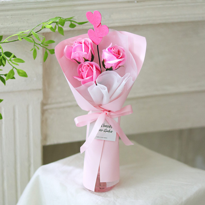 Scent Basket 可愛愛心插牌香皂花束 M, 糖果粉, 1個