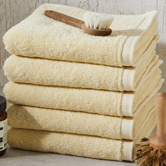 SOFT TOUCH Bath&Living 無螢光劑30支棉野餐毛巾 120g, 5條, 黃色