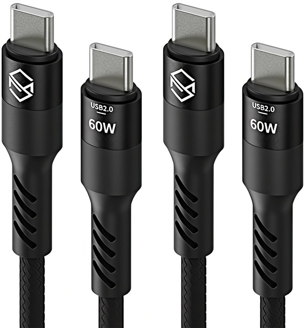 Sinjimoru 鍍錫防斷裂強化 60W C to C PD 高速充電線, 2m, 黑色, 2條