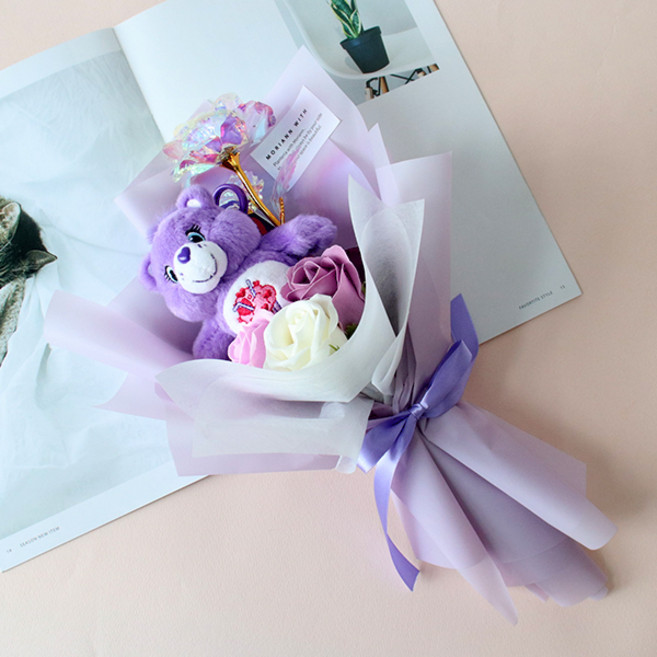 MORIANN Care Bears吊飾娃娃全息玫瑰花束, 紫色, 1把