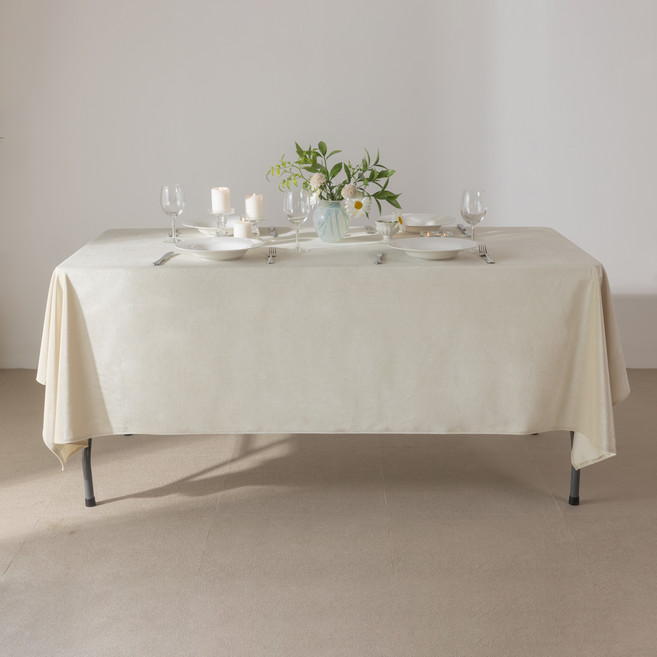 DAESUNG TEXTILE 絲絨波浪桌布, 大(270 x 150 cm), 象牙白