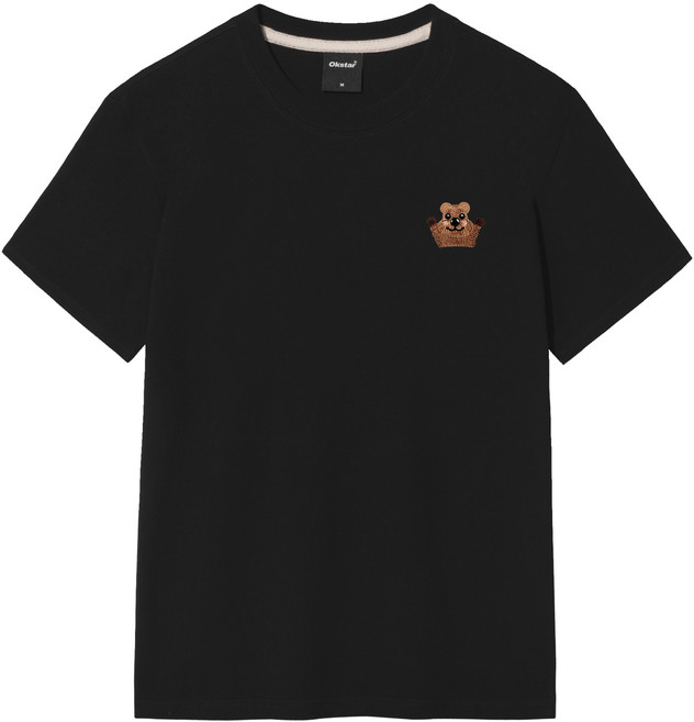 Okstar 短尾矮袋鼠刺繡短袖T恤 1TS022, 黑色