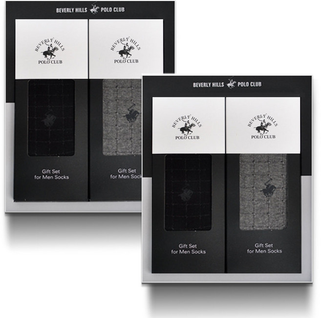 BEVERLY HILLS POLO CLUB 比佛利保羅 男士商務馬球標誌四角襪2款x2雙禮盒組 3501