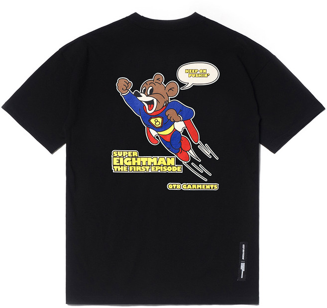 QT8 GARMENTS 透氣 DA Super 8 MAN Tee, 黑色