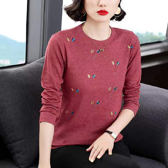 MarketA 女款碎花圓領輕熟女T恤