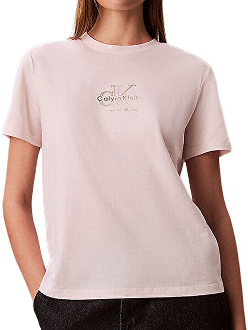 Calvin Klein 女款亮箔單標誌圖案經典短袖T恤 47D873G