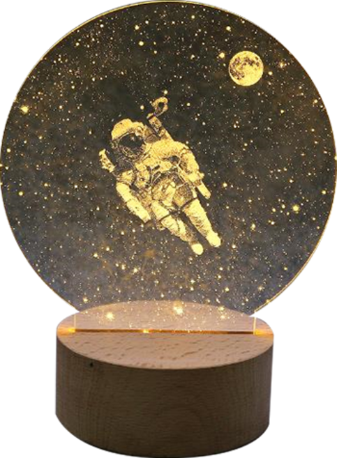 LED壓克力3D太空人與星球氣氛燈 USB型, 原木