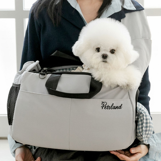 Petsland 寵物舒適斜背包 + 內墊組合, 灰色, 1組