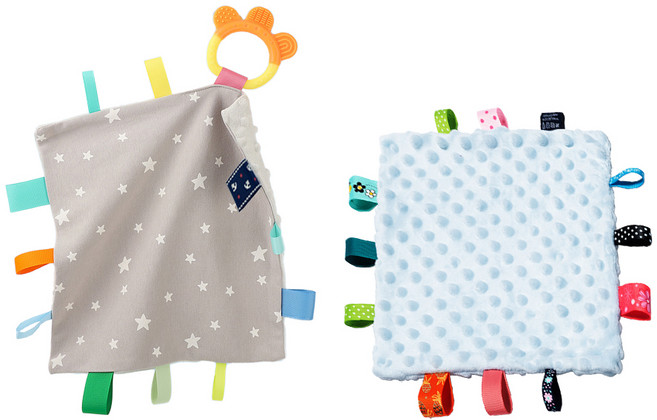 我家寶貝 2件組豆豆絨 標籤安撫巾 + 固齒器標籤安撫巾, 小星星 + 藍色