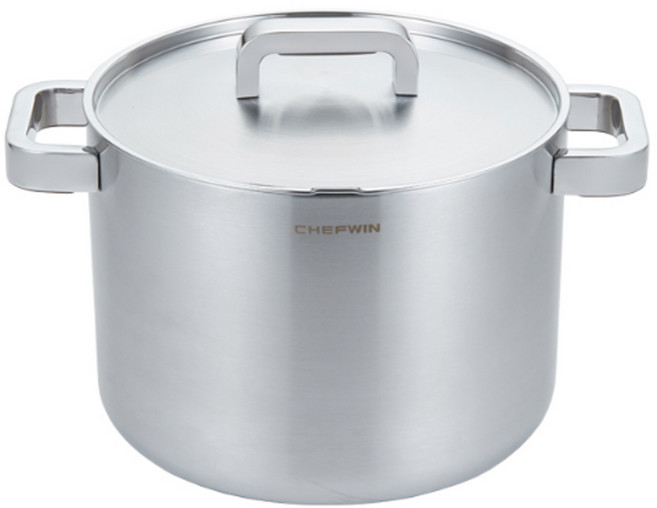 CHEFWIN 電磁爐適用 316不鏽鋼 3.5mm 五層湯鍋, 24cm, 銀色, 1個