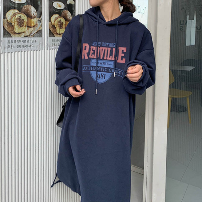 andstyle 女款大標誌連帽長版洋裝 261248, 海軍藍