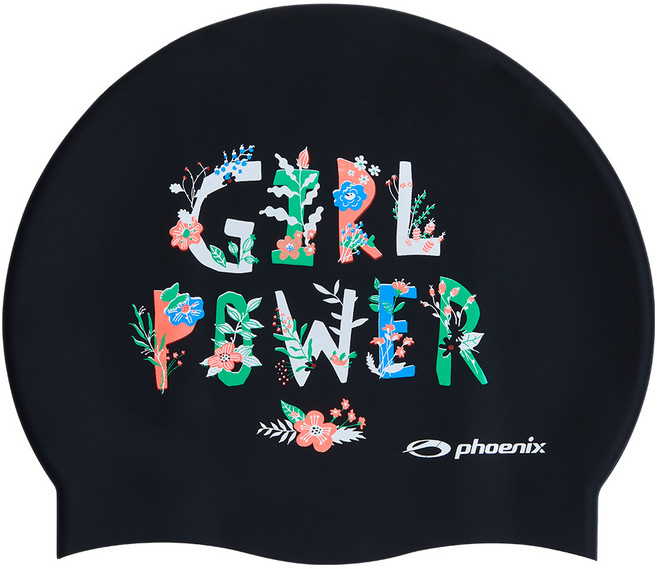 Phoenix 設計款矽膠泳帽 Girl Power PSC-03, 黑色, 1個