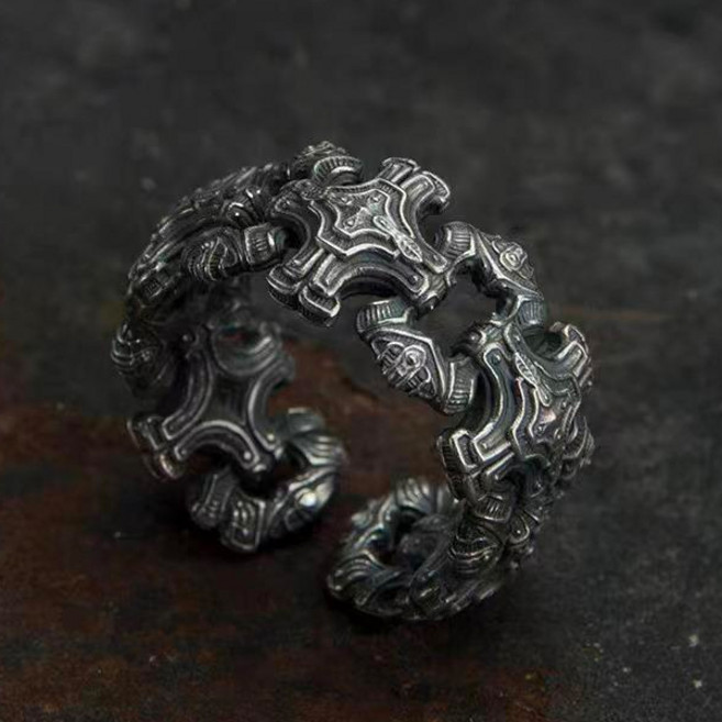 Stone Jewelry 男士復古十字架開口時尚戒指