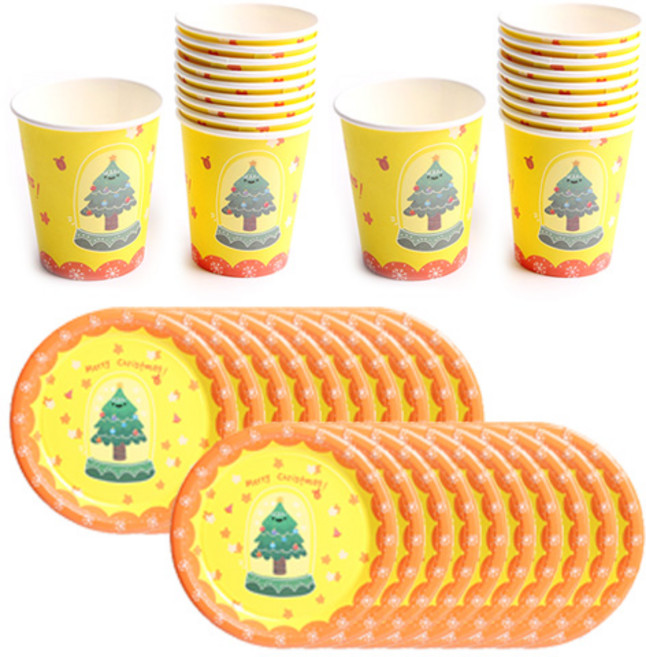 PARTYHAE 聖誕節派對盤 樹 18cm x 20p + 杯子 x 20p, 1套