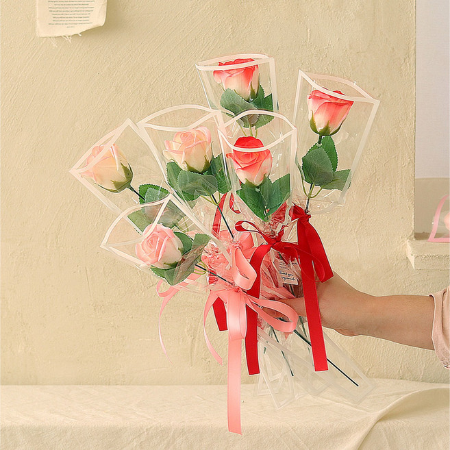 Scent Basket 線條香皂花單支花束 2款 x 3入組, 水彩紅氛圍, 1套