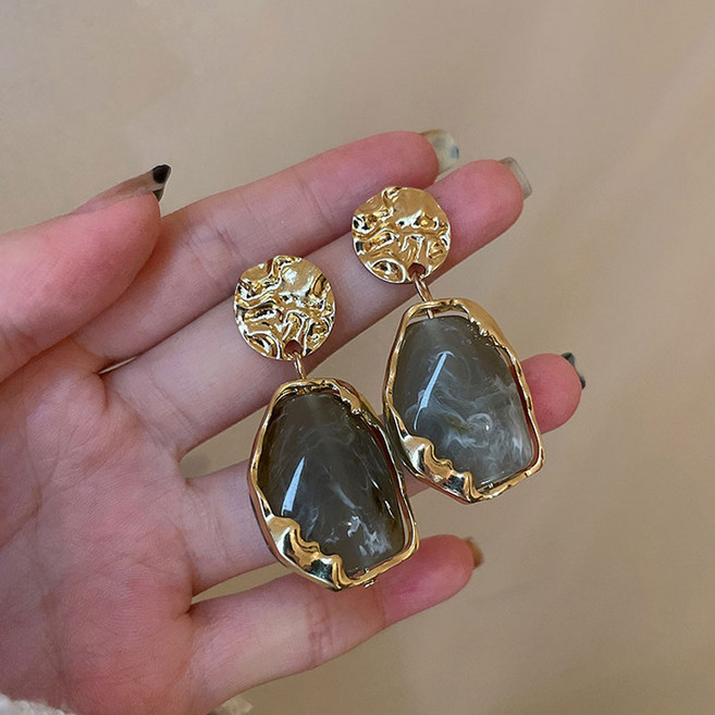 Stone Jewelry 925銀針復古金色寶石耳環