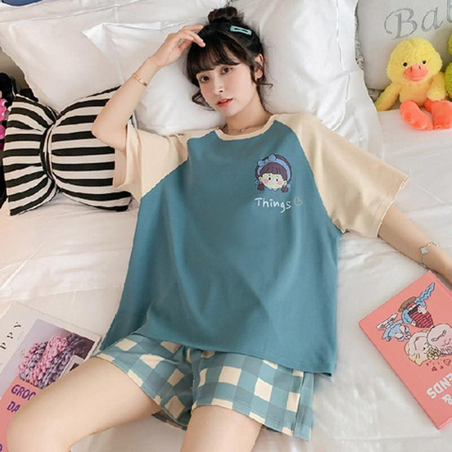 Viola 女性可愛短袖居家服睡衣 上衣 + 下著 套裝 Vio0025