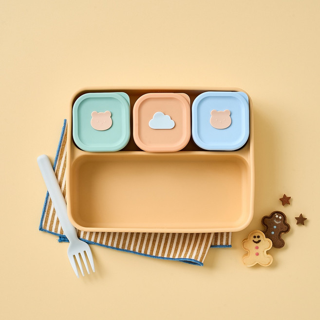 Modern House 矽膠吸盤餐盤 + 蒸氣孔保鮮盒 180ml x 3件套組, 1套, 熊