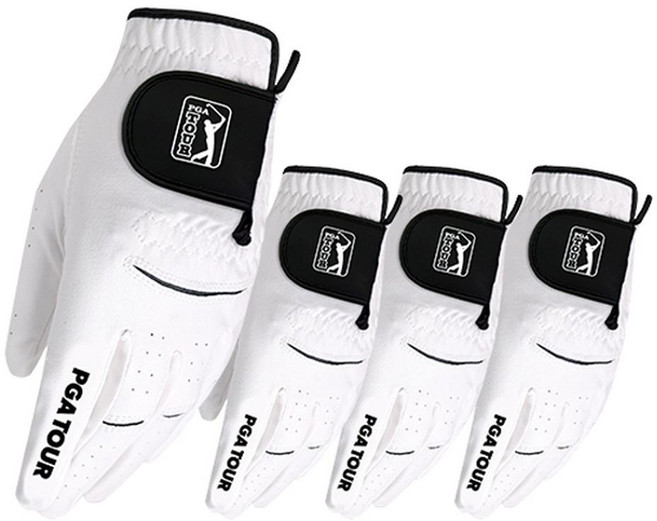 PGA TOUR 男款 Max Flex 高爾夫手套 左手用, 白色 + 黑色, 4個